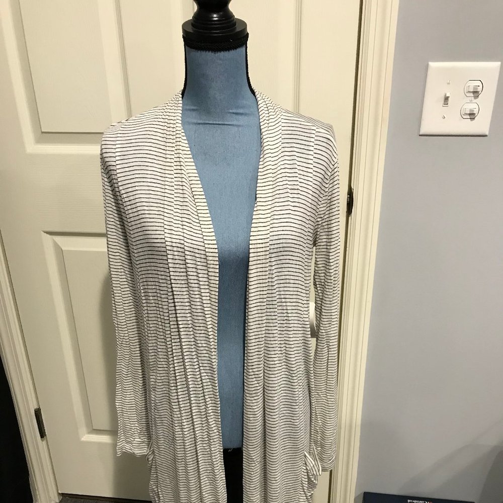TRESICS LADIES SIZE SMALL STRIPED MAXI CARDIGAN LONG SLEEVES RAYON SPANDEX